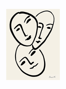 线条人物黑白装饰画