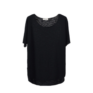 韩版夏季薄款竹节棉短袖前短后长T恤女宽松大码薄打底衫纯色上衣