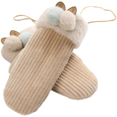 秋冬季防寒加绒加厚少女心棉手套