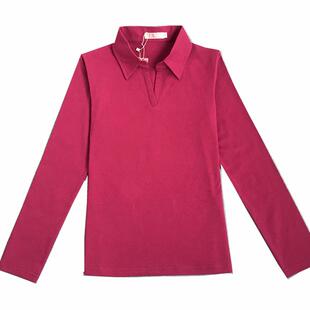 翻领纯棉t恤女长袖外穿秋衣女士春秋新款韩版百搭有带领子打底衫