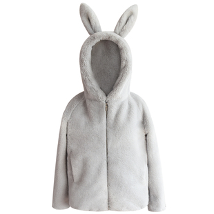 毛茸茸外套女冬可爱兔耳朵加厚短款毛毛衣连帽软妹棉服毛绒绒外套