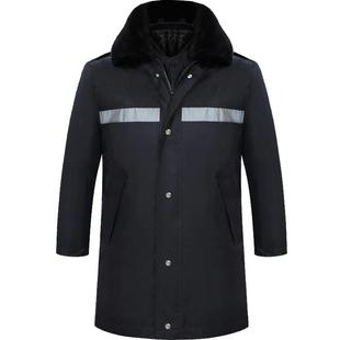 冬季加厚加长劳保棉袄男反光条工作服防寒棉服多功能冬装保安大衣