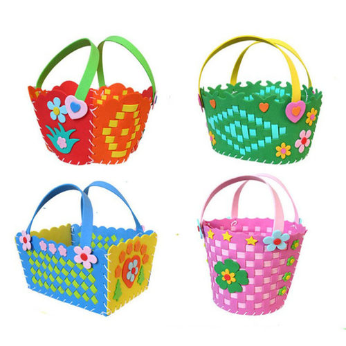 儿童创意DIY手工制作材料包贴画eva编织蓝花篮幼儿园手工篮子玩具