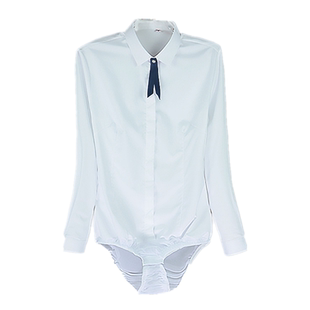 2024秋季高端连体衬衫女职业工作装面试连裤衬衣表演舞蹈白色不透