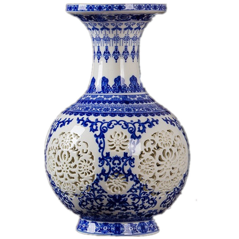 景德镇陶瓷器手工青花瓷薄胎镂空古典花瓶客厅家居装饰工艺品摆件