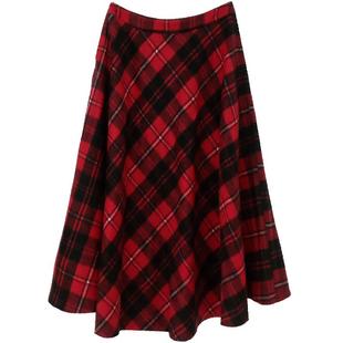 黛薇璐媤红色格子毛呢半身裙女2025秋冬新款法式气质百搭A裙伞裙