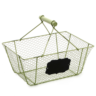 【CHIC ROSE】Shabby chic ZAKKA绿色铁线手提篮　铁线收纳篮