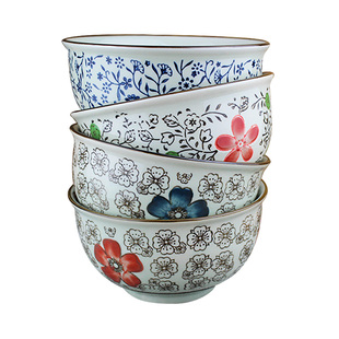 日式和风陶瓷米饭碗5寸碗护边碗  粥碗小碗釉下彩陶瓷餐具 景德镇