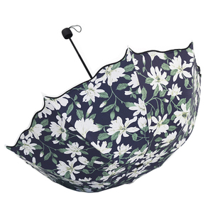 公主伞拱形百合花遮阳折叠伞荷叶边淑女防晒黑胶三折蘑菇伞加粗