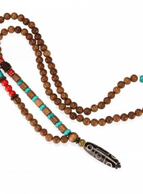 民族风复古长款木珠配饰毛衣链