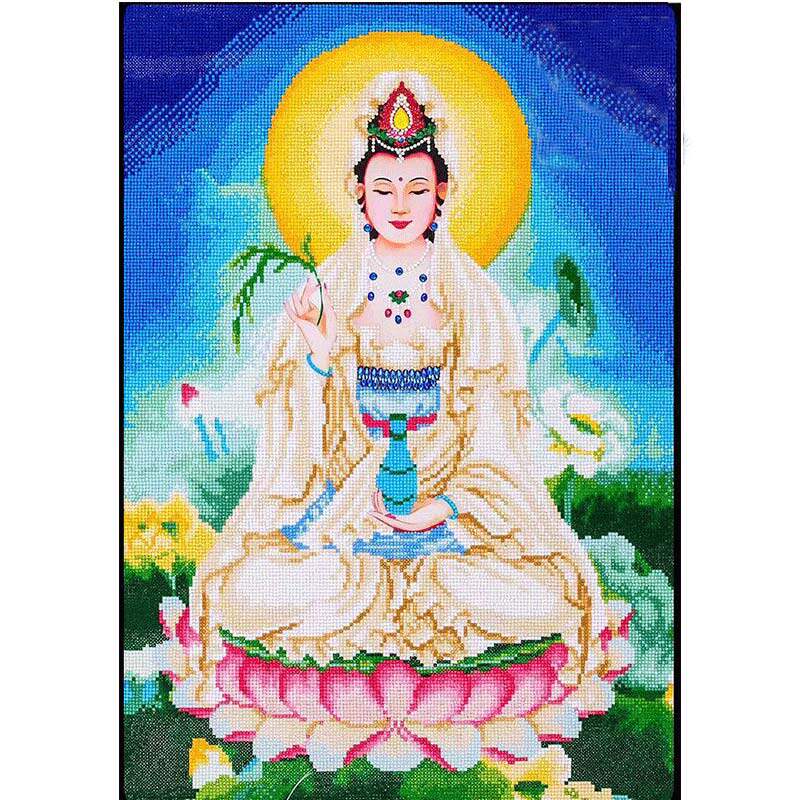 异形钻钻石绣满钻画观音菩萨像十字绣观音坐莲钻石画客厅竖版玄关