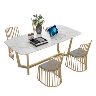 大理石岩板会议桌长桌简约现代办公桌椅组合轻奢长条桌洽谈会客桌