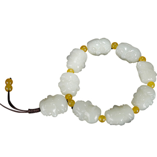 玉说和田玉白玉十八罗汉手串男士款玉器双面立体雕刻玉石手链