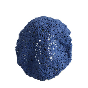 帽范 复古镂空针织手钩花朵日系贝雷帽薄款夏天透气棉线画家帽女