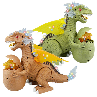 儿童仿真电动双角翼龙玩具行走抱蛋飞龙灯光音乐恐龙模型男孩大号