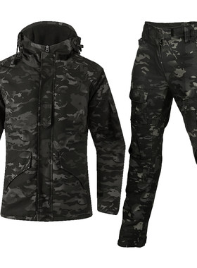 户外冬季蟒纹迷彩服套装男特种兵作战服女战术加绒加厚冲锋衣军装