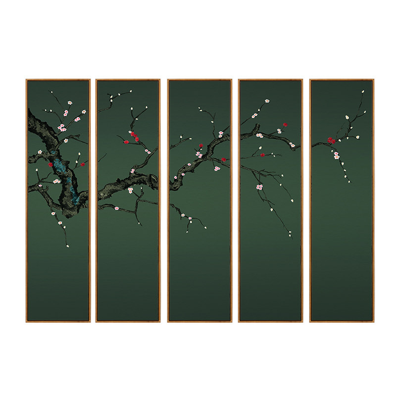 新中式风四联竖幅书房禅意装饰画