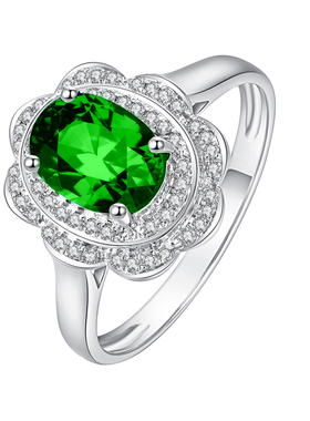 祖母绿宝石戒指女双层钻925纯银