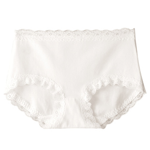 蝶安芬白色女士内裤夏季薄款100%纯棉全棉裆安全裤平角性感蕾丝边