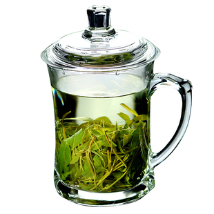 耐热玻璃茶杯带把家用喝水杯泡茶杯加厚带盖水杯办公花茶绿茶杯子