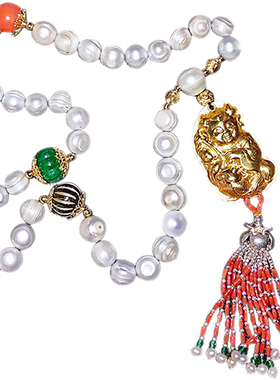承李李高端定制 纯银镀金招财童子珍珠爆款 原创多圈手链女