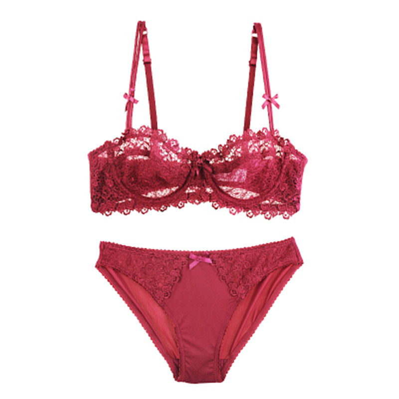 超薄透视1/2半杯聚拢性感大胸文胸内衣透明白色二分之一杯两排扣