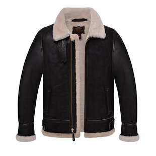 进口cockpit绵羊皮毛一体B3空军飞行皮衣冬季高端休闲真皮加厚