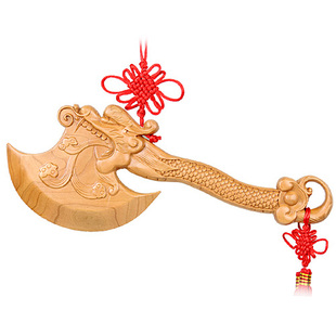 桃木斧子龙头手斧睚眦斧头挂件木雕刻工艺摆件结婚坐福饰品