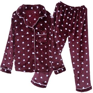 秋冬季加厚珊瑚绒睡衣女春秋韩版加绒法兰绒套装可外穿家居服大码