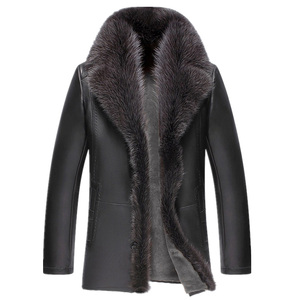 冬季海宁男士真皮皮衣貉子毛领皮毛一体男外套修身羊羔毛皮草大衣