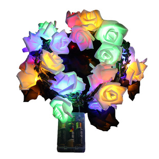 玫瑰花灯串仿真绿叶藤条花园圣诞节日装饰灯花朵闪灯彩灯氛围灯