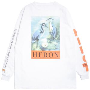 清仓HERONPRESTON 17FW 白色仙鹤卫衣套头 情侣可穿宽松印花长TEE