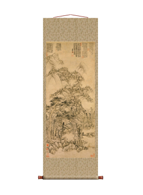 元 黄公望 丹崖玉树图 条幅卷轴山水画名画真迹复制品书房玄关画