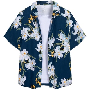 夏威夷衬衫男沙滩衬衫海边穿搭度假男装短袖花衬衣外套