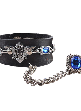 日韩版情侣铆钉宽手链戒指一体