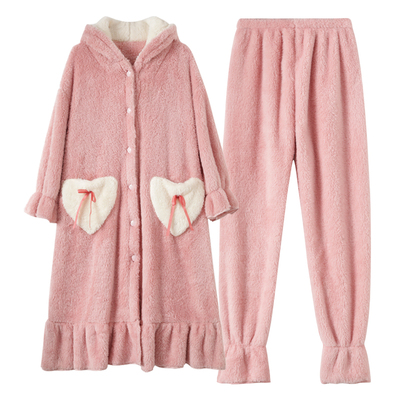 加厚冬季珊瑚绒长款女士浴袍