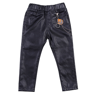 斯潘古尔儿童皮裤2025秋冬新品韩版修身时尚不脱皮中大童男童潮裤