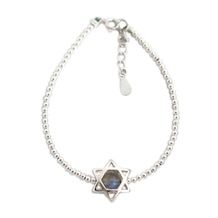 925纯银手链 六芒星天然拉长石灰月光 转运 极细款银珠银饰 礼物