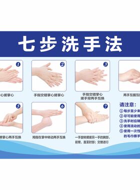 七步洗手法图片卡通防水贴纸海报