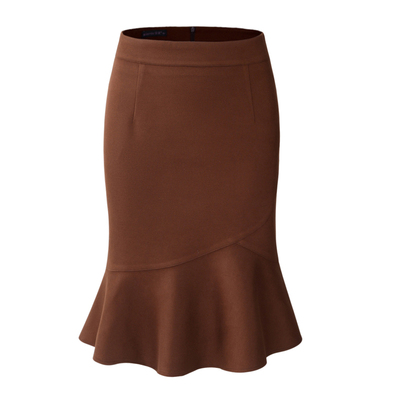 呢料弹力荷叶边包高腰鱼尾半身裙