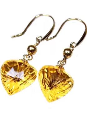 项链坠烟花耳钩天然黄水晶18k金