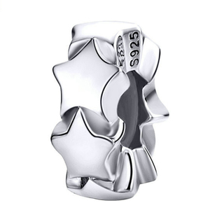 HFGT星星S925纯银隔珠繁星女士时尚珠子串珠手链银硅胶饰品配件