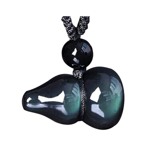 天然黑曜石葫芦吊坠 情侣款吊坠 彩虹眼黑曜石平安葫芦毛衣链挂坠
