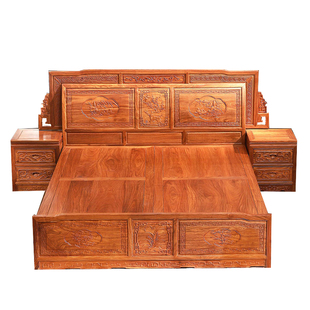 红木大床 黄花梨富贵大床 1.8米1.5米 实木大床红木婚床刺猬紫檀