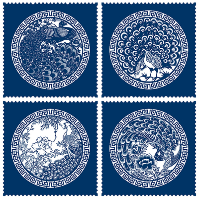 剪纸孔雀小品4张刻画黑白打印
