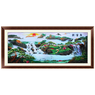 苏绣刺绣成品真丝精品挂画大幅山水风景客厅装饰画旭日东升聚宝盆