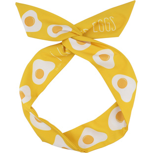 Miri原创手工黄色煎蛋铁丝兔耳朵韩国细窄发带女绑发丝巾头饰发箍