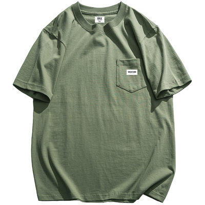 VBCA原创自制260g重磅纯棉口袋标日系港风宽松落肩圆领短袖T恤男