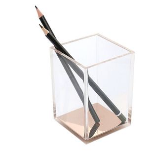 创众 多功能玫瑰金创意时尚笔筒透明INS摆件办公文具收纳笔筒北欧