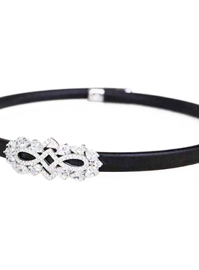 925纯银四叶草少女皮质Choker夜店酒吧黑色项圈韩版简约个性潮ins